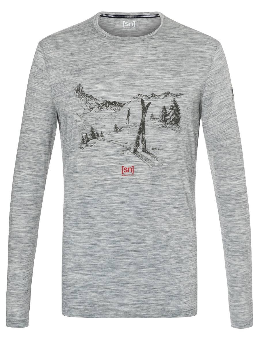 Super-Natural Earn Your Turn Long-Sleeve Grau- Male Merino Langarm-Shirts- Grsse XL - Farbe Ash Melange - Olive Night