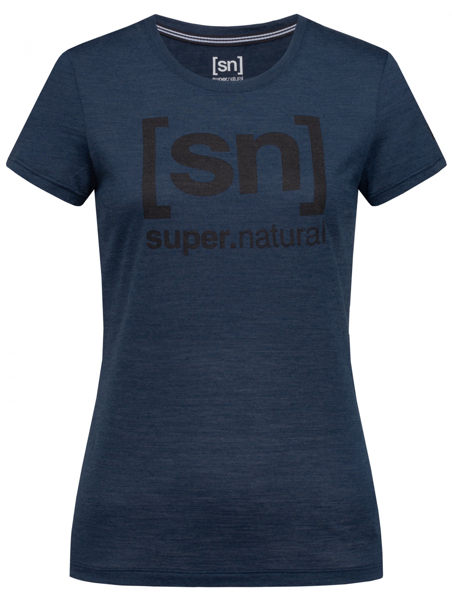 Super-Natural Essential I-d- Tee Blau- Female Merino T-Shirts- Grsse XS - Farbe Blue Iris Melange - Jet Black Logo