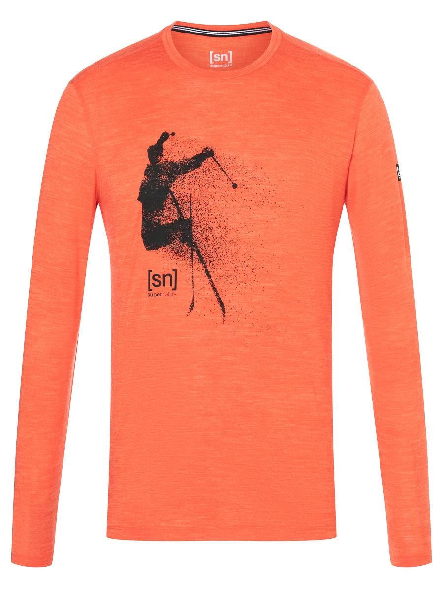 Super-Natural Freestyler Long-Sleeve Orange- Male Merino Langarm-Shirts- Grsse S - Farbe Tangerine Tango Melange - Jet Black