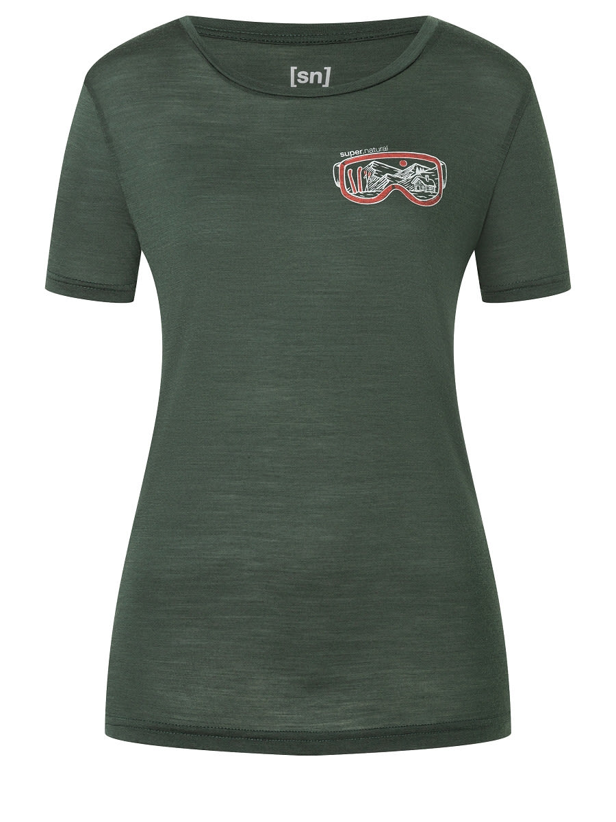 Super-Natural Goggle Tee Grn- Female Merino Kurzarm-Shirts- Grsse XS - Farbe Deep Forest - Feather Grey - Aurora Red