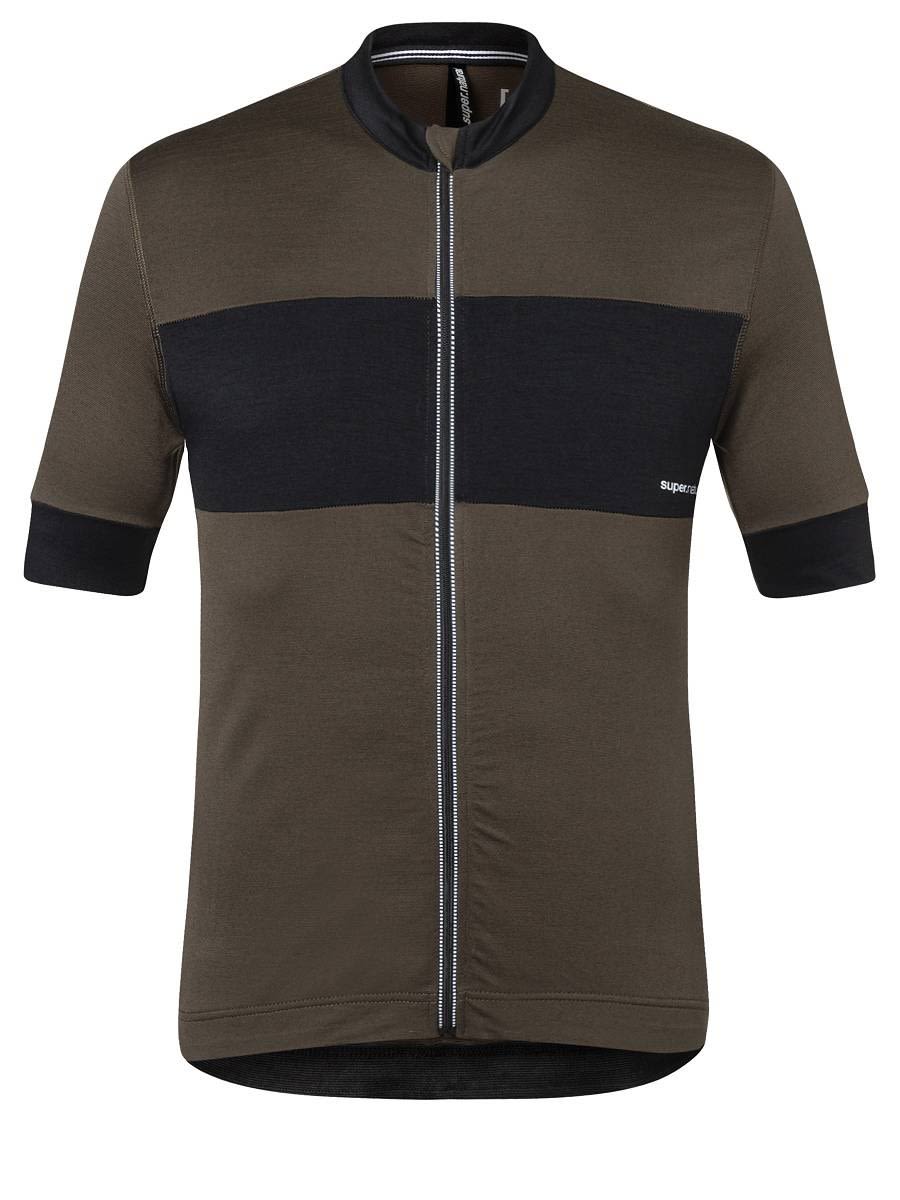 Super-Natural Gravier Jersey Colorblock - Braun - Schwarz- Male Merino Kurzarm-Shirts- Grsse XL - Farbe Wren - Jet Black