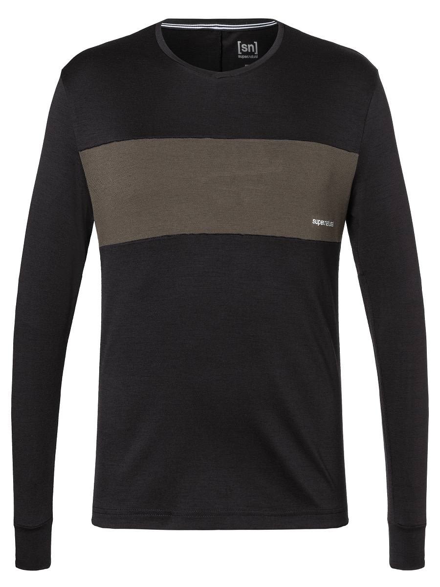Super-Natural Gravier Long-Sleeve Colorblock - Braun - Schwarz- Male Merino Langarm-Shirts- Grsse S - Farbe Jet Black - Wren