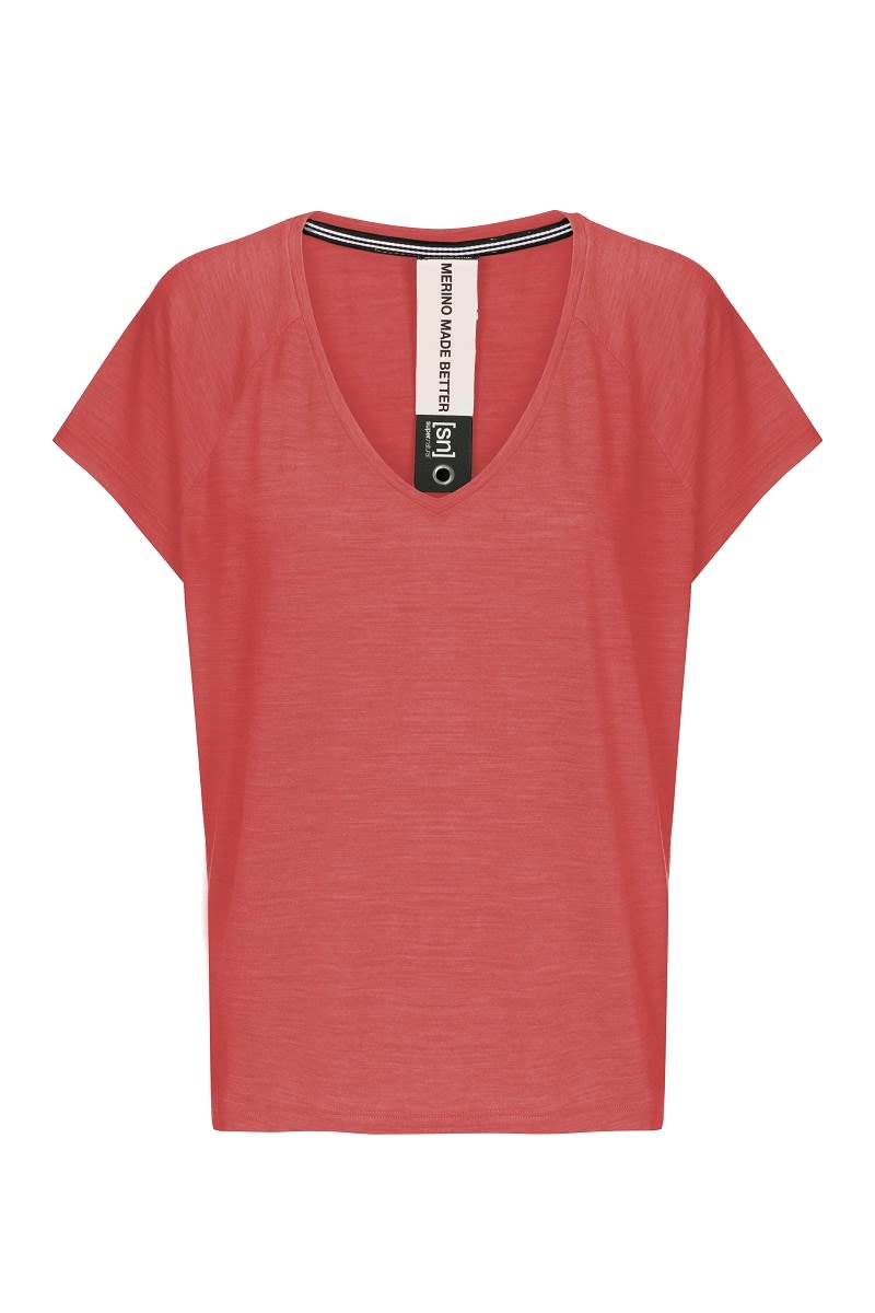 Super-Natural Jonser Tee Rot- Female Merino Kurzarm-Shirts- Grsse S - Farbe Tandoori Melange