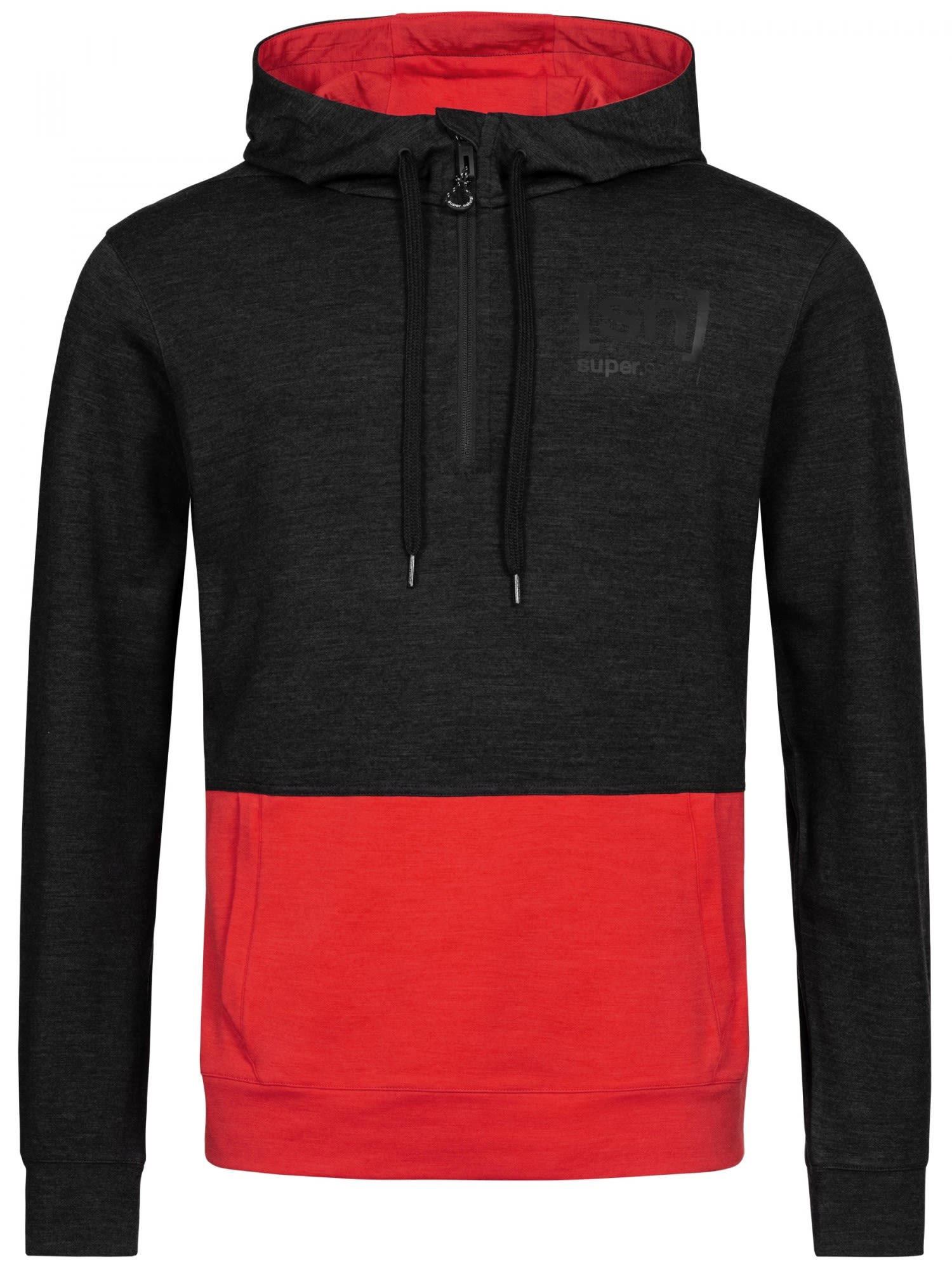 Super-Natural Movement Half Zip Colorblock - Rot - Schwarz- Male Merino Freizeitpullover- Grsse S - Farbe Jet Black Melange - High Risk Red