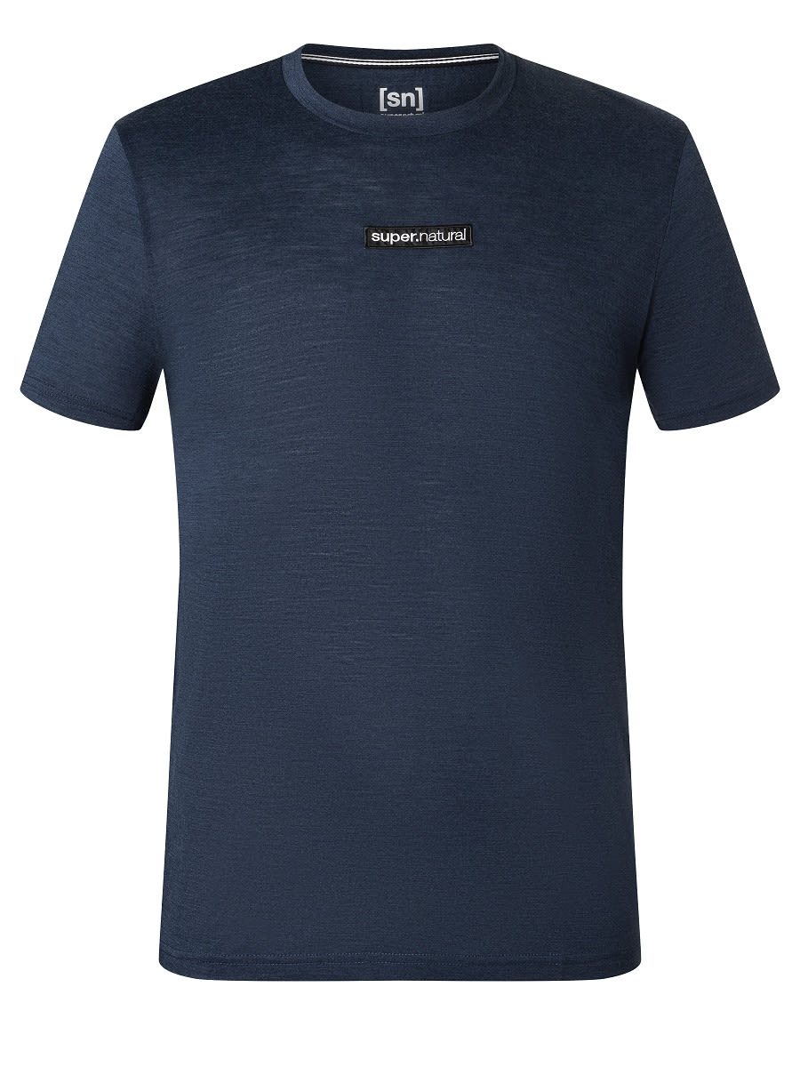 Super-Natural NEW School Tee Blau- Male Merino Kurzarm-Shirts- Grsse S - Farbe Blue Iris Melange - Jet Black