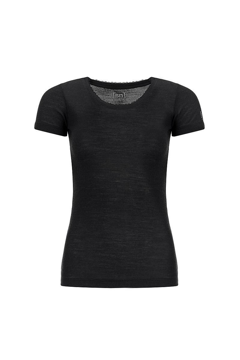 Super-Natural Scarlett RIB Short-Sleeve Top 165 Schwarz- Female Merino Kurzarm-Shirts- Grsse XS - Farbe Caviar