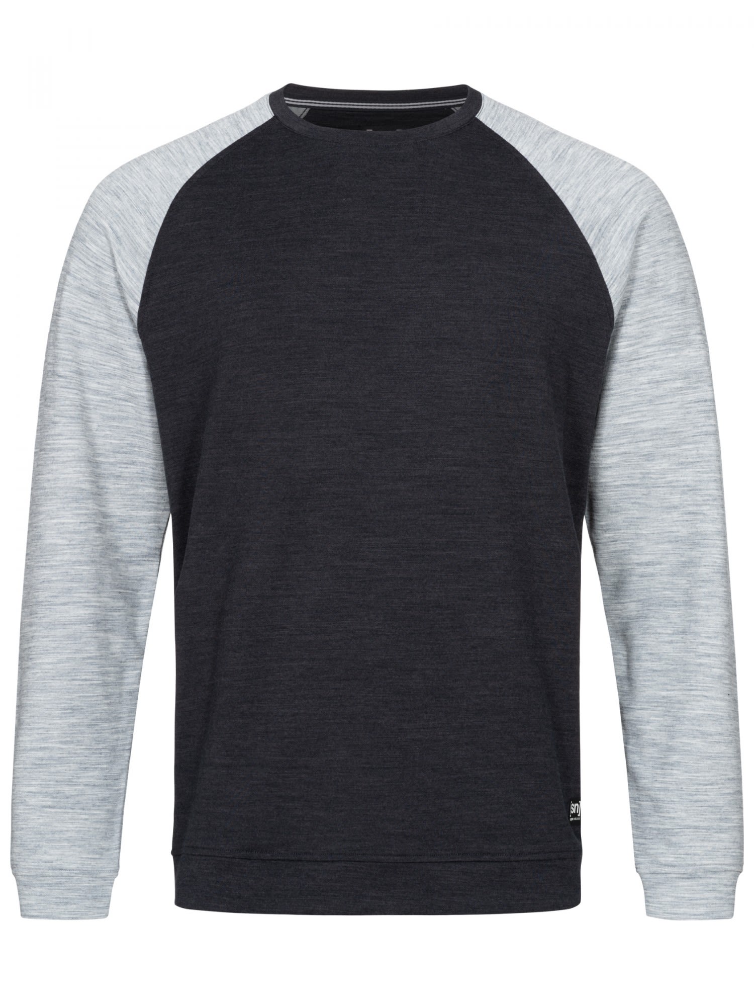 Super-Natural Signature Contrast Crew Grau - Schwarz- Male Merino Freizeitpullover- Grsse L - Farbe Jet Black Melange - Ash Melange - Fresh White Back