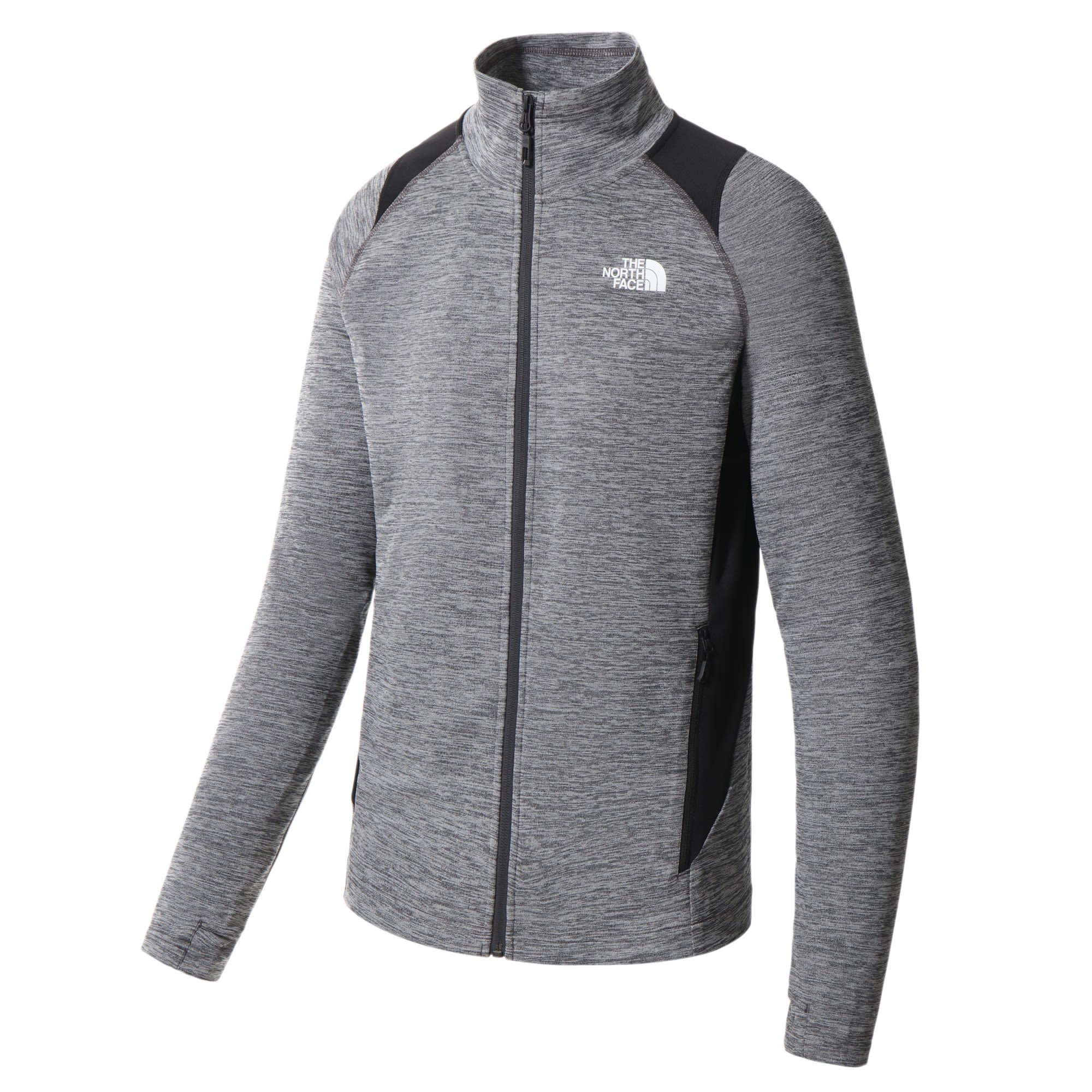 The North Face AO Midlayer Fullzip Grau- Male Langarm-Shirts- Grsse S - Farbe Asphalt Grey Light Heather - TNF Black