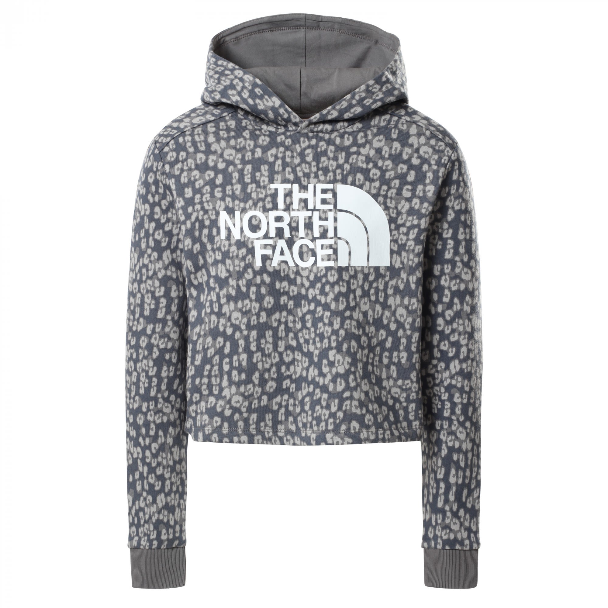 The North Face Girls Drew Peak Cropped P-O Hoodie Grau- Female Sweaters und Hoodies- Grsse S - Farbe Vanadis Grey Leopard Small Print
